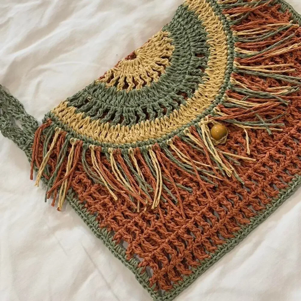 Multicoloured Crochet Bag with Fringe(Handmade) - Picture 1 of 7